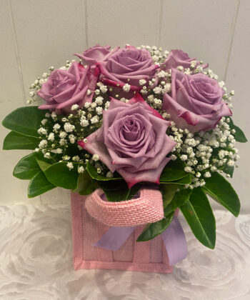6 Mauve Roses & Gyp In Pink Handbag