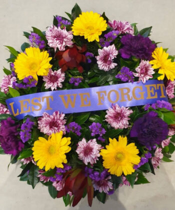 Yellow and Purple Wreath - Gold Coast Florist Buds 2 Bouquets